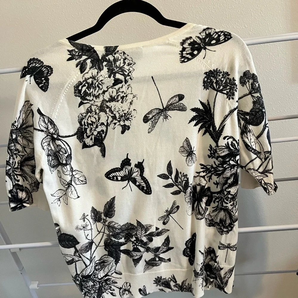 TALBOTS short sleeve lightweight garden sweater in black and off white - Picture 2 of 4